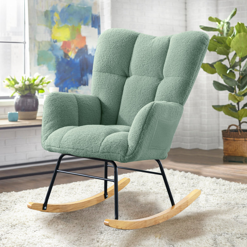 Nursery Rocking Chair Teddy Upholstered Glider Rocking Chair with Side Pockets George Oliver Upholstery Color Light Green